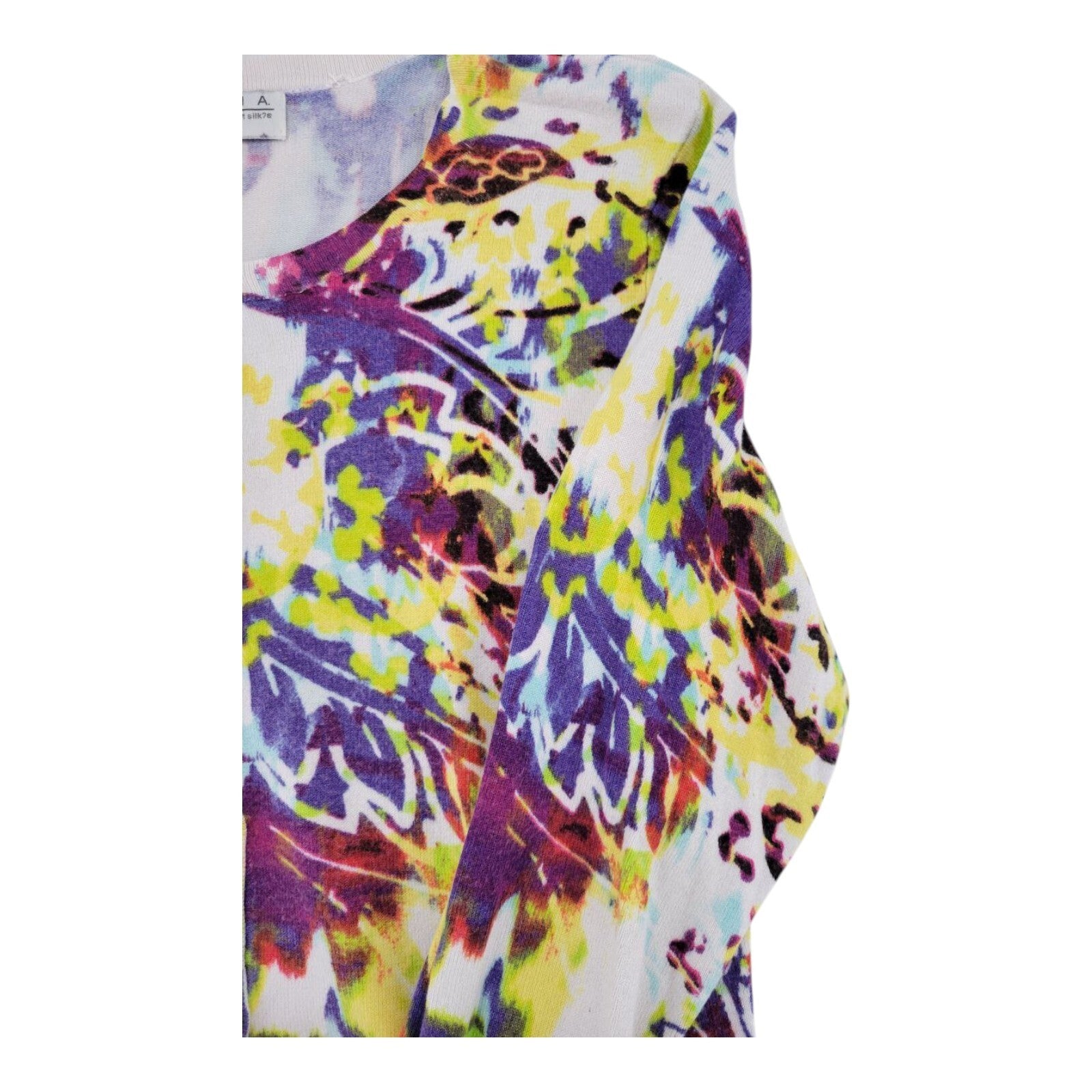 Joseph A Petite Multicolor Abstract Print Button Front Cardigan Sweater Size PM