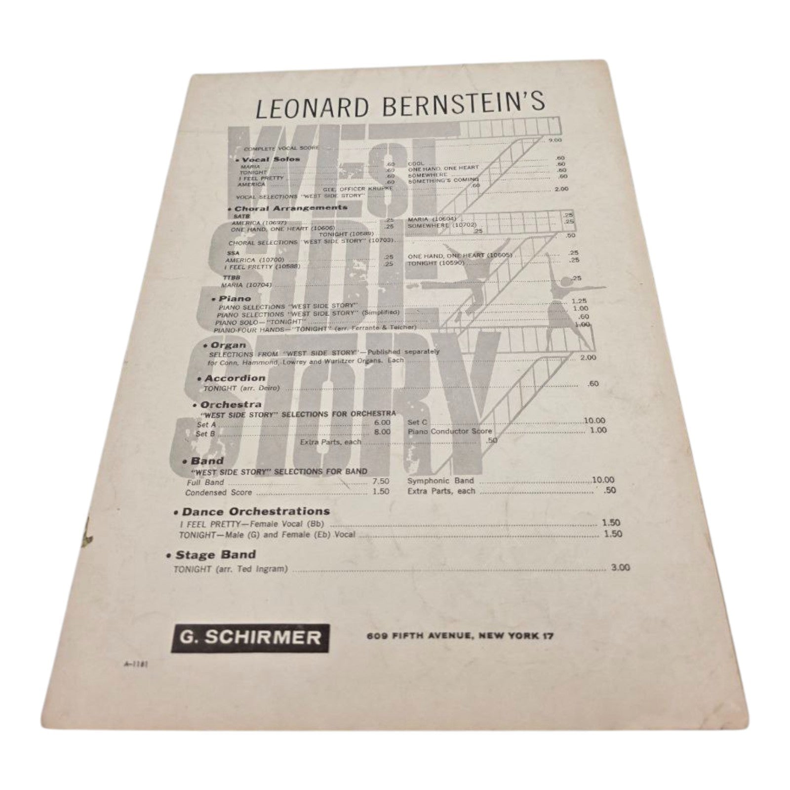 West Side Story Simplified Piano Arrangements Sheet Music William Stickles 1960