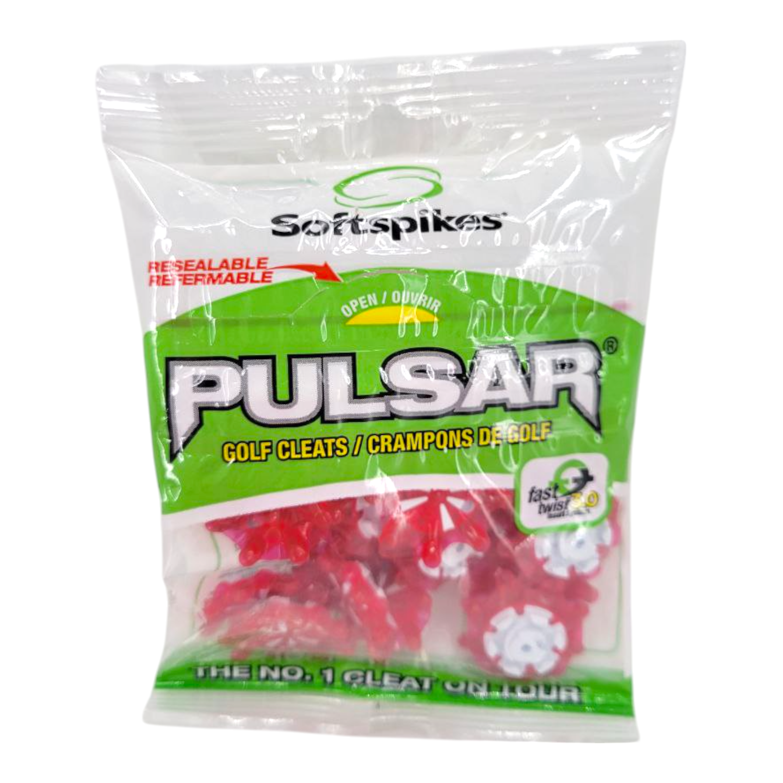 Softspikes Pulsar Golf Cleats Fast Twist 3.0 Spikes 18 Pack Red White