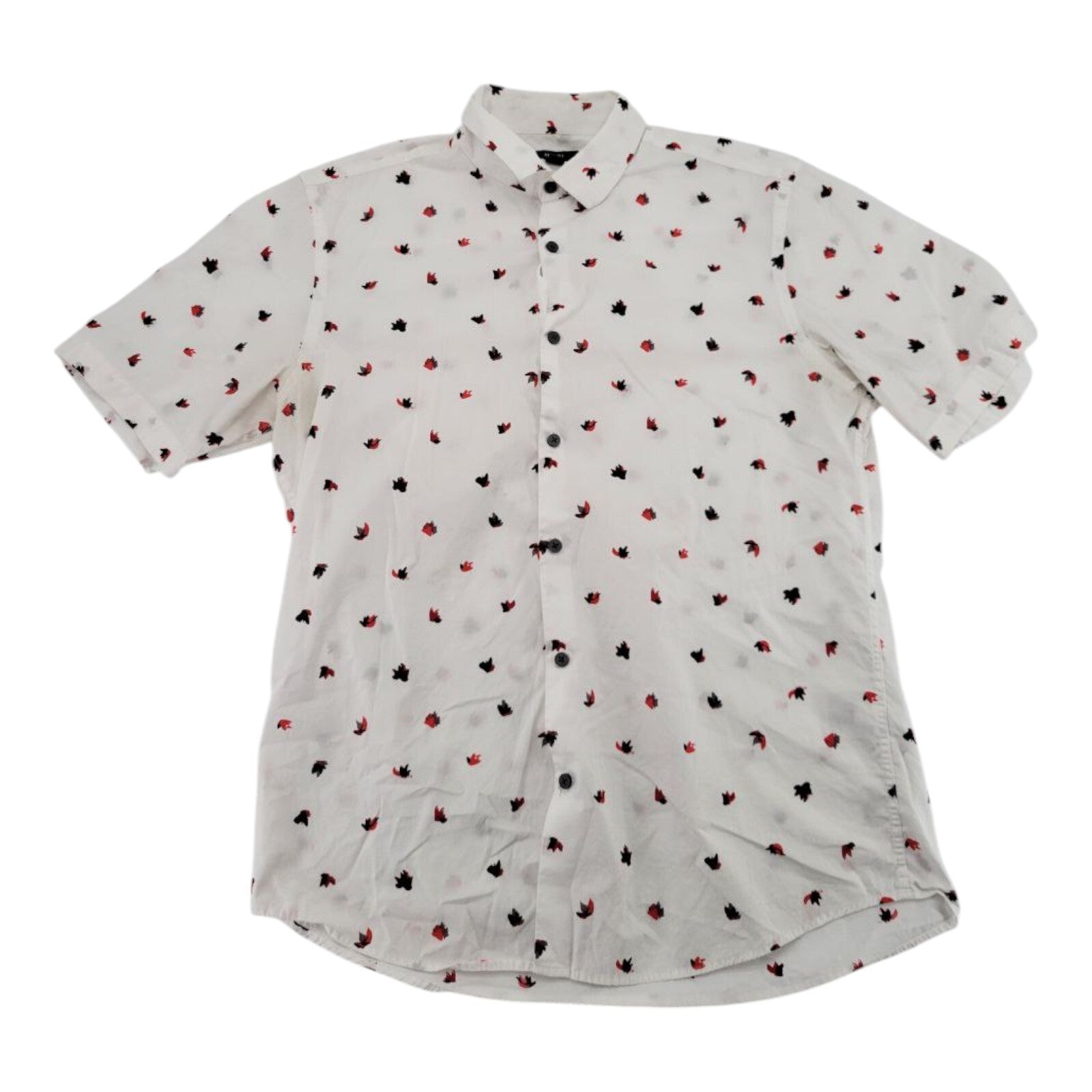 Alfani White with Leaf All Over Print Short Sleeve Button Up Shirt Mens M