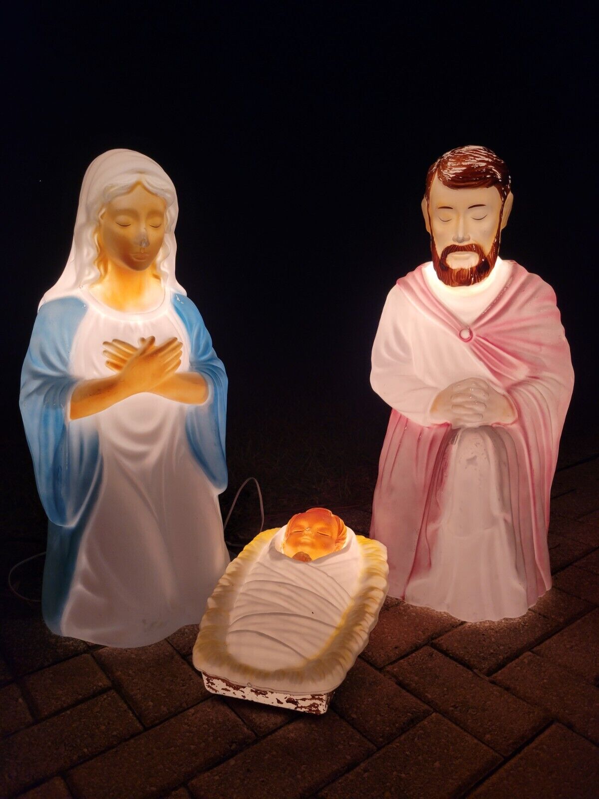 General Foam Lighted Blow Mold Nativity Set 28 Inch Mary Joseph Baby Jesus