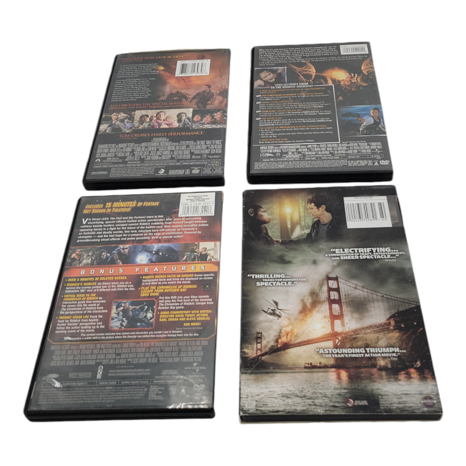 War of the Worlds Pitch Black Riddick Rise Planet of the Apes 4 DVD Bundle