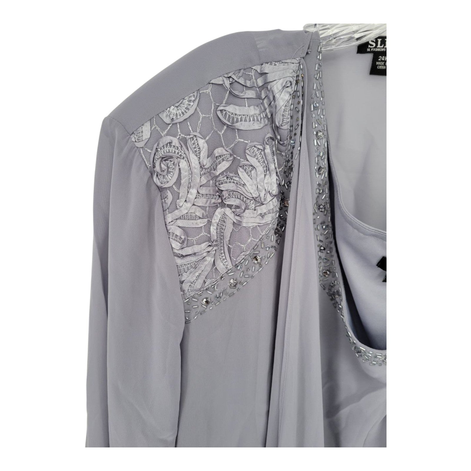 SLNY Womens 2 Piece Chiffon Jacket Dress Set Beaded Concrete Lavender 24W