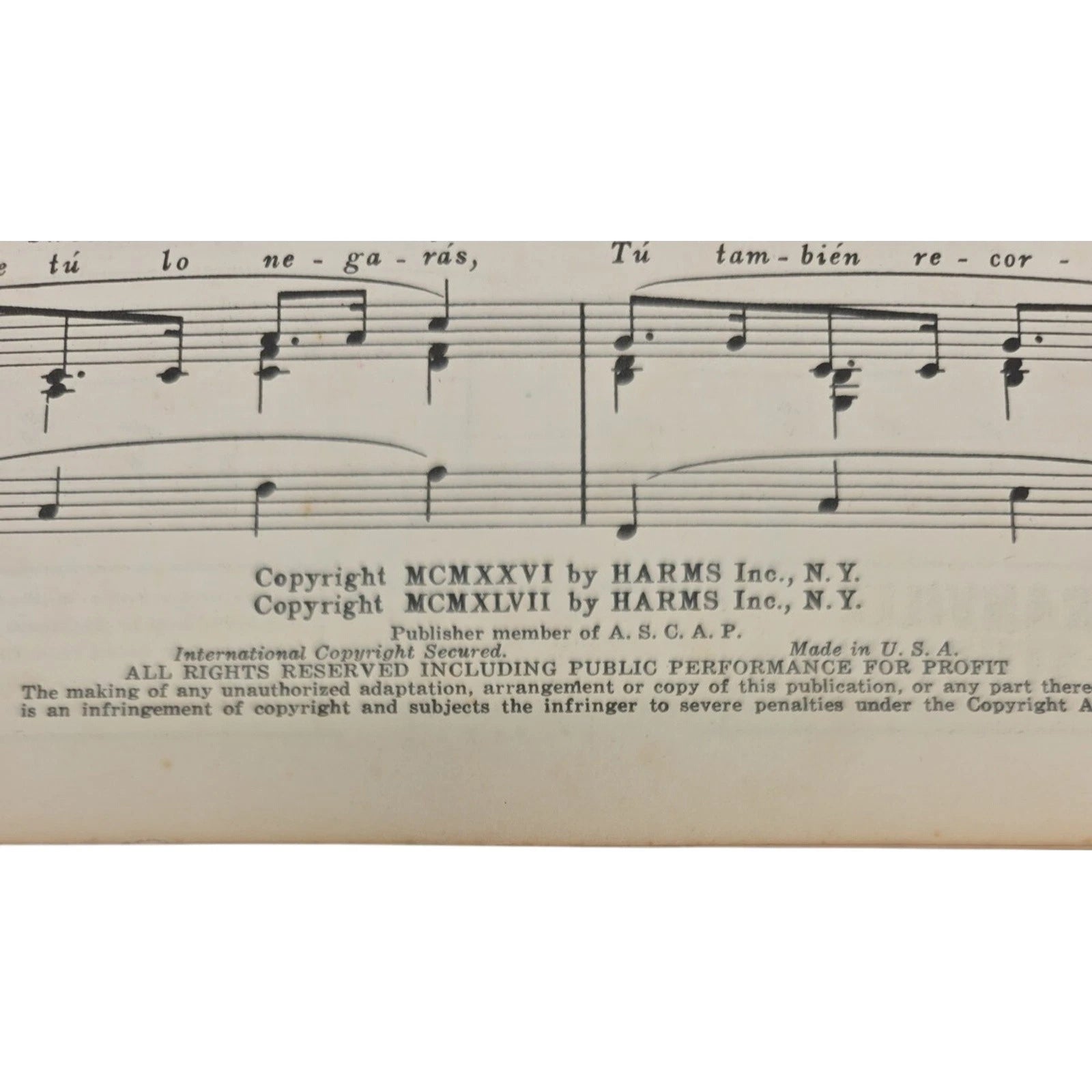 One Alone Solo Tu from The Desert Song Sheet Music 1926 1947 English & Spanish