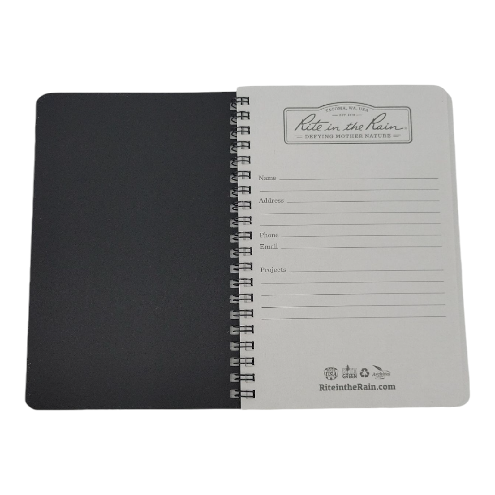 Rite In The Rain All-Weather Side Spiral Notebook 4 5/8" x 7" Black