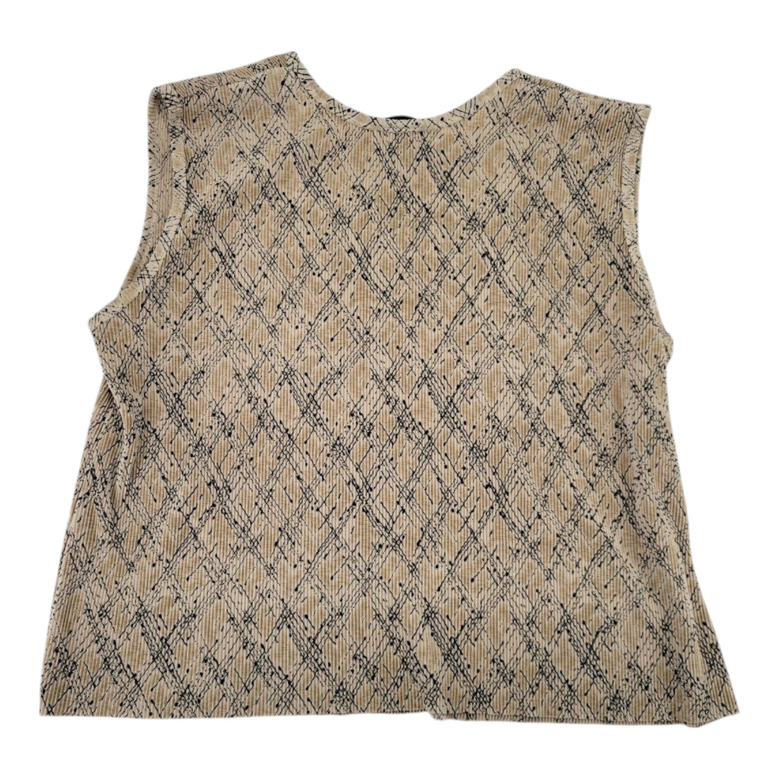 Plissé Beige Black Geometric Textured Sleeveless Top 1X