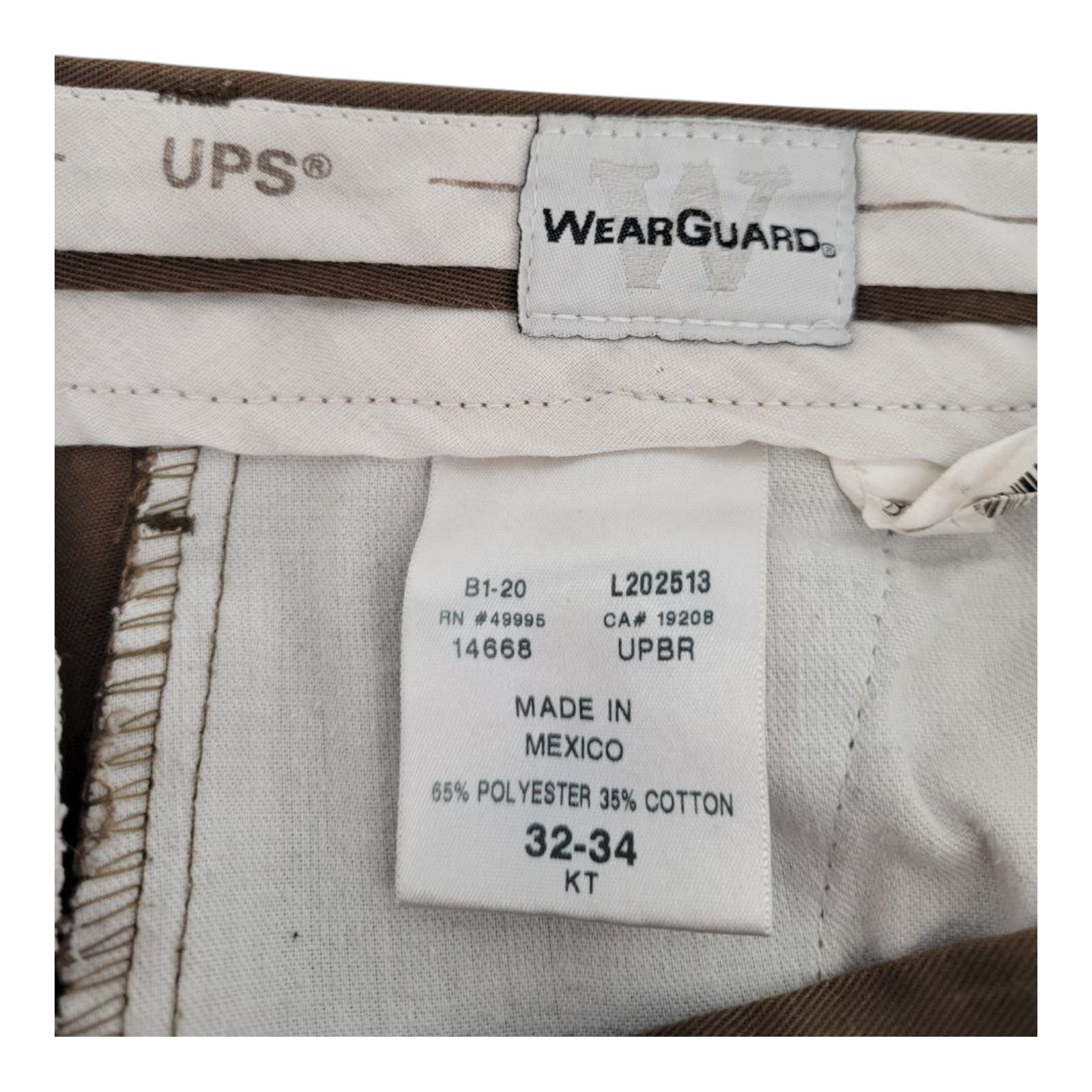 WearGuard UPS Work Pants Mens Brown Flat Front Utility Chinos 32x34 RN 49995