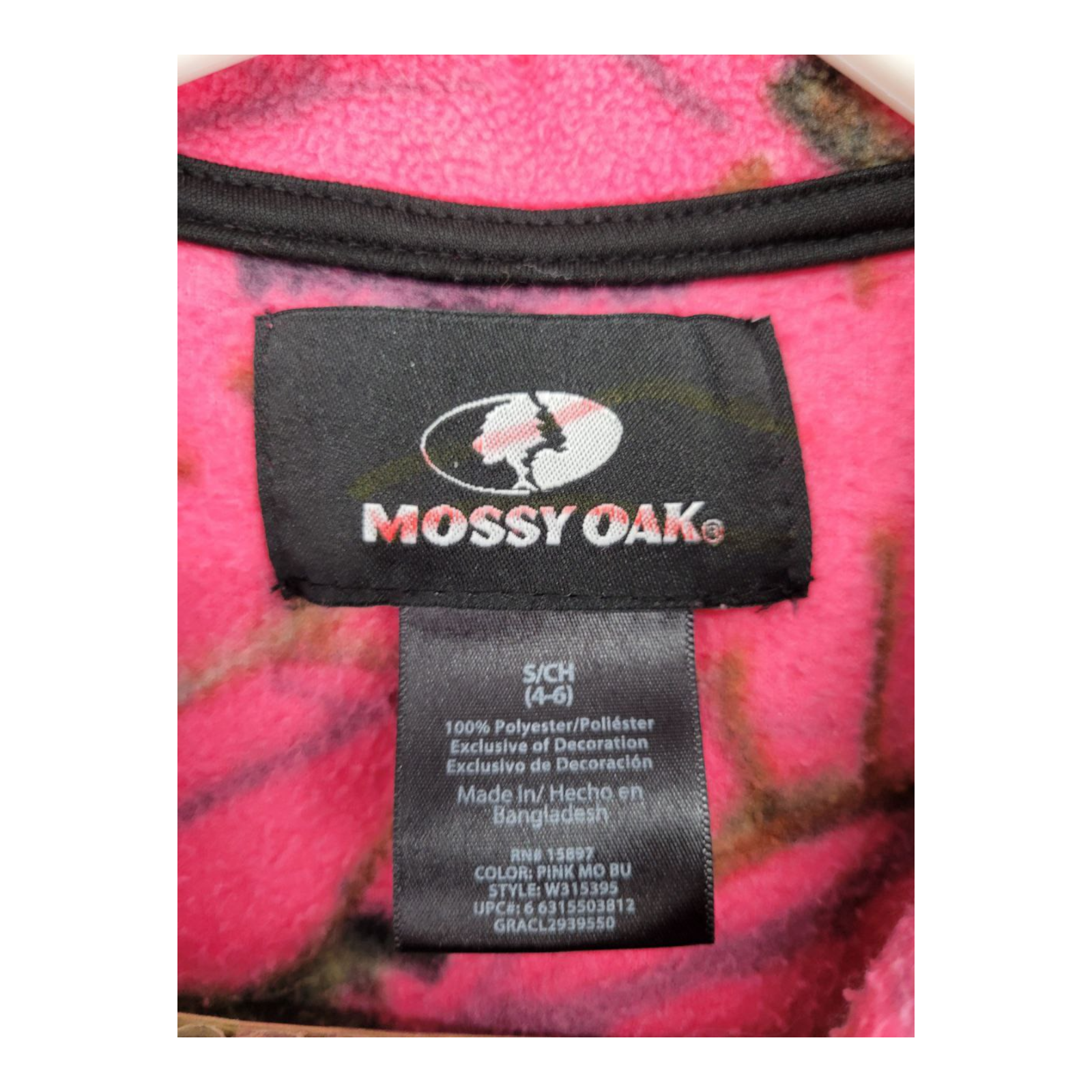 Mossy Oak Girls Pink Camo Fleece Jacket Full Zip Womens S 4-6