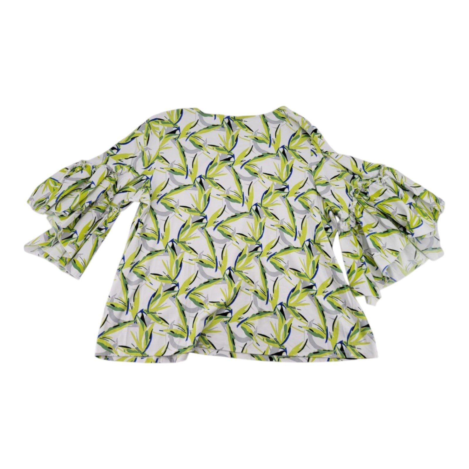 Alfani Plus Women's 3X Leaf Print Blouse Cobalt Breeze Ruffle Sleeve Top
