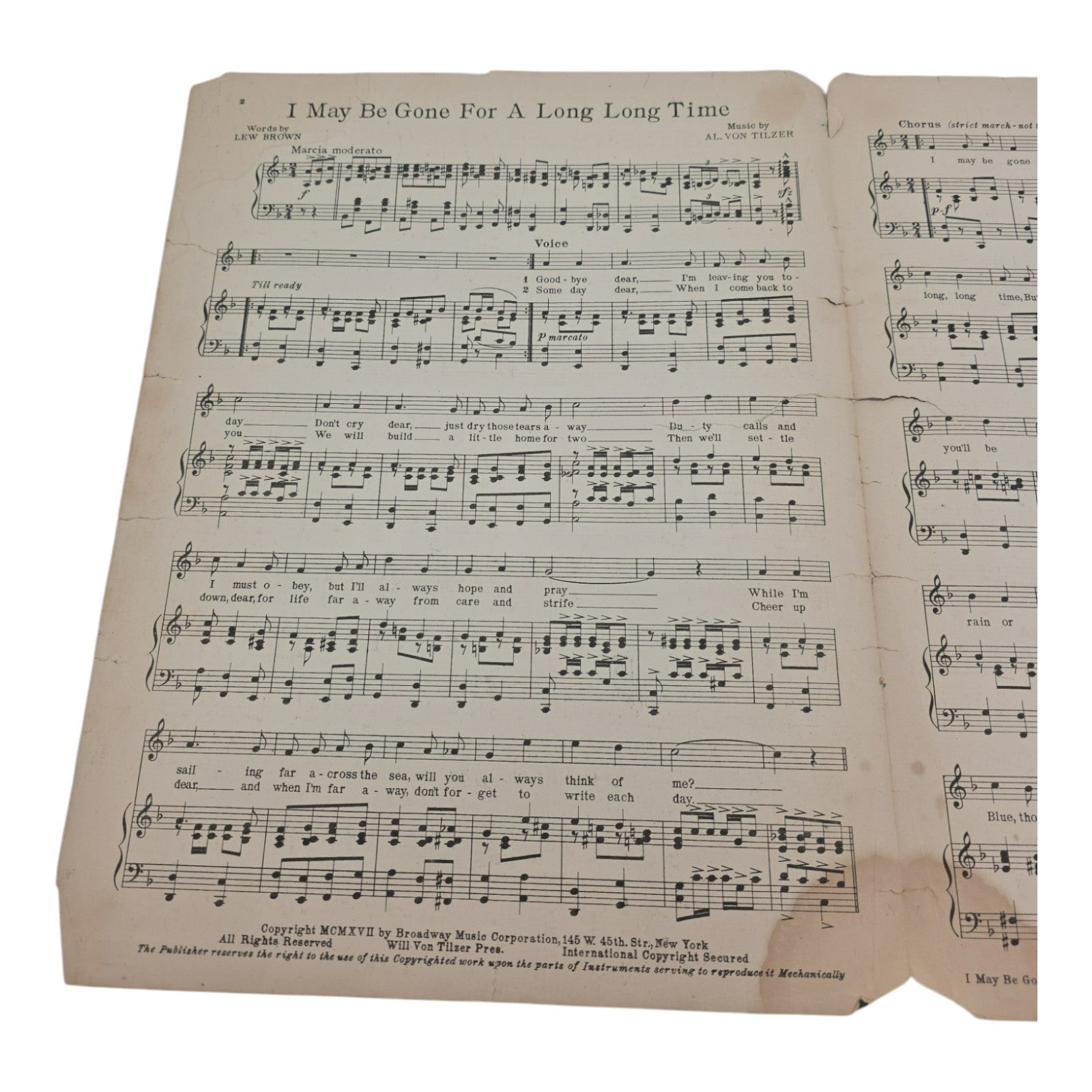 I May Be Gone For A Long Long Time Sheet Music Albert Von Tilzer