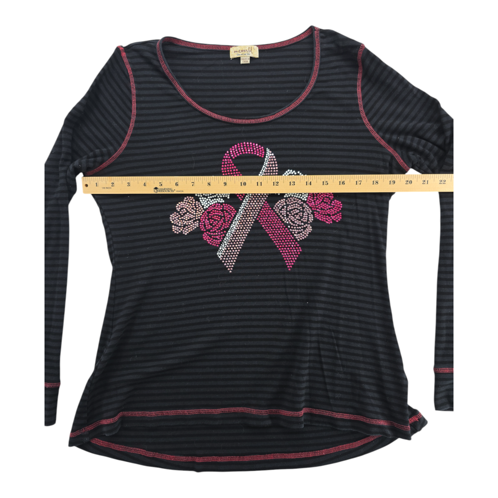 One World Live and Let Live Black Breast Cancer Ribbon Long Sleeves Shirt L