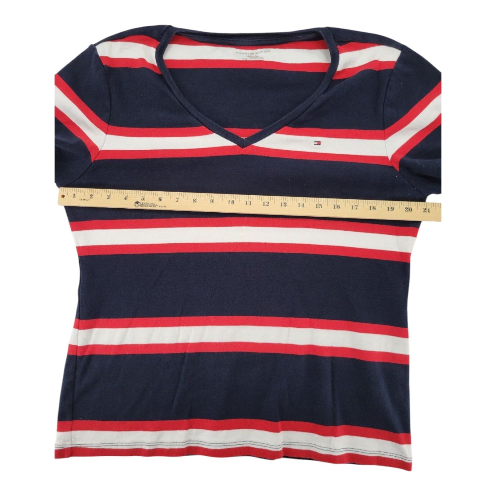 Tommy Hilfiger Womens Navy Red White Striped V Neck Tee XXL