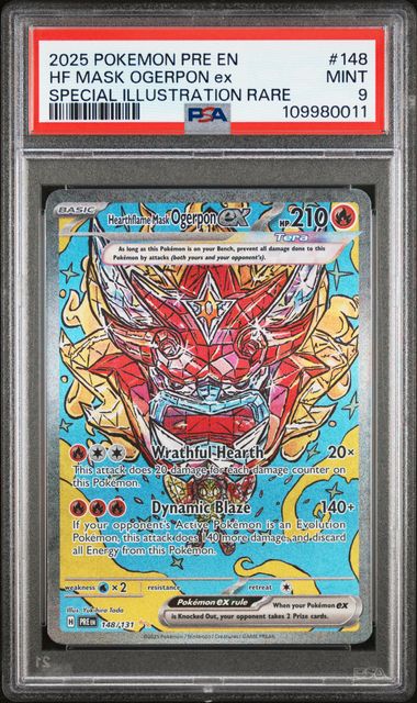 2025 POKEMON PRE EN-PRISMATIC EVOLUTIONS #148 HF MASK OGERPON ex SPECIAL ILLUSTRATION RARE PSA 9