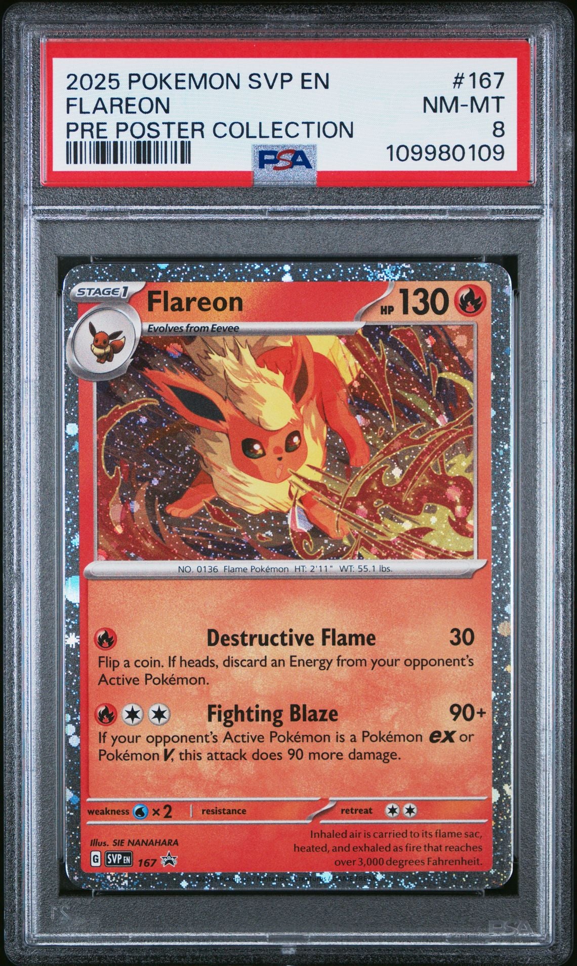 2025 POKEMON SVP EN-SV BLACK STAR PROMO 167 FLAREON Prismatic Evolution PSA 8