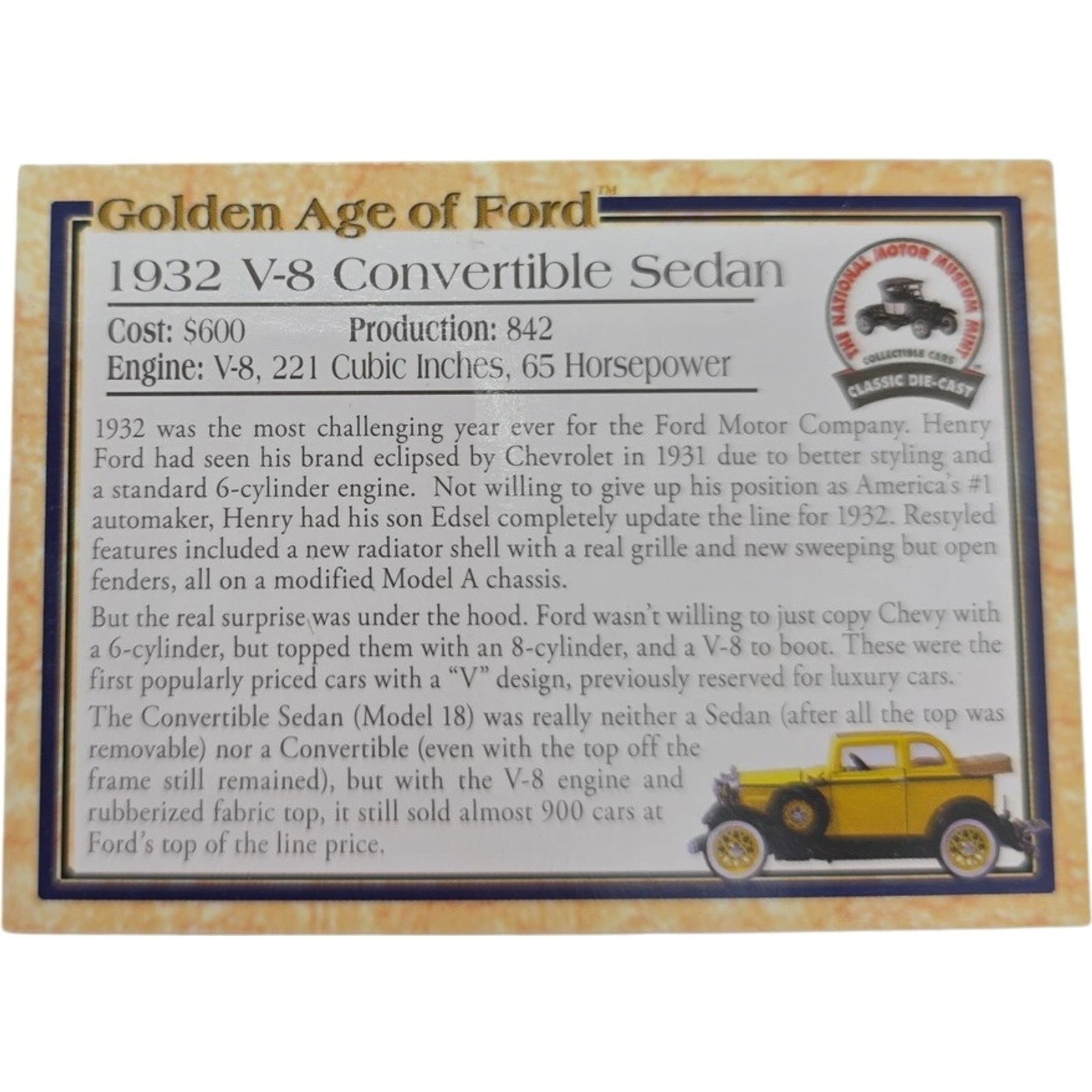 National Motor Museum Mint 1932 Ford Convertible Sedan Die-cast Car SS-T5351