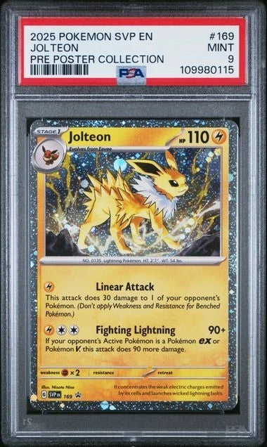 2025 POKEMON SVP BLACK STAR PROMO JOLTEON VAPOREON PRE POSTER COLLECTION PSA 9