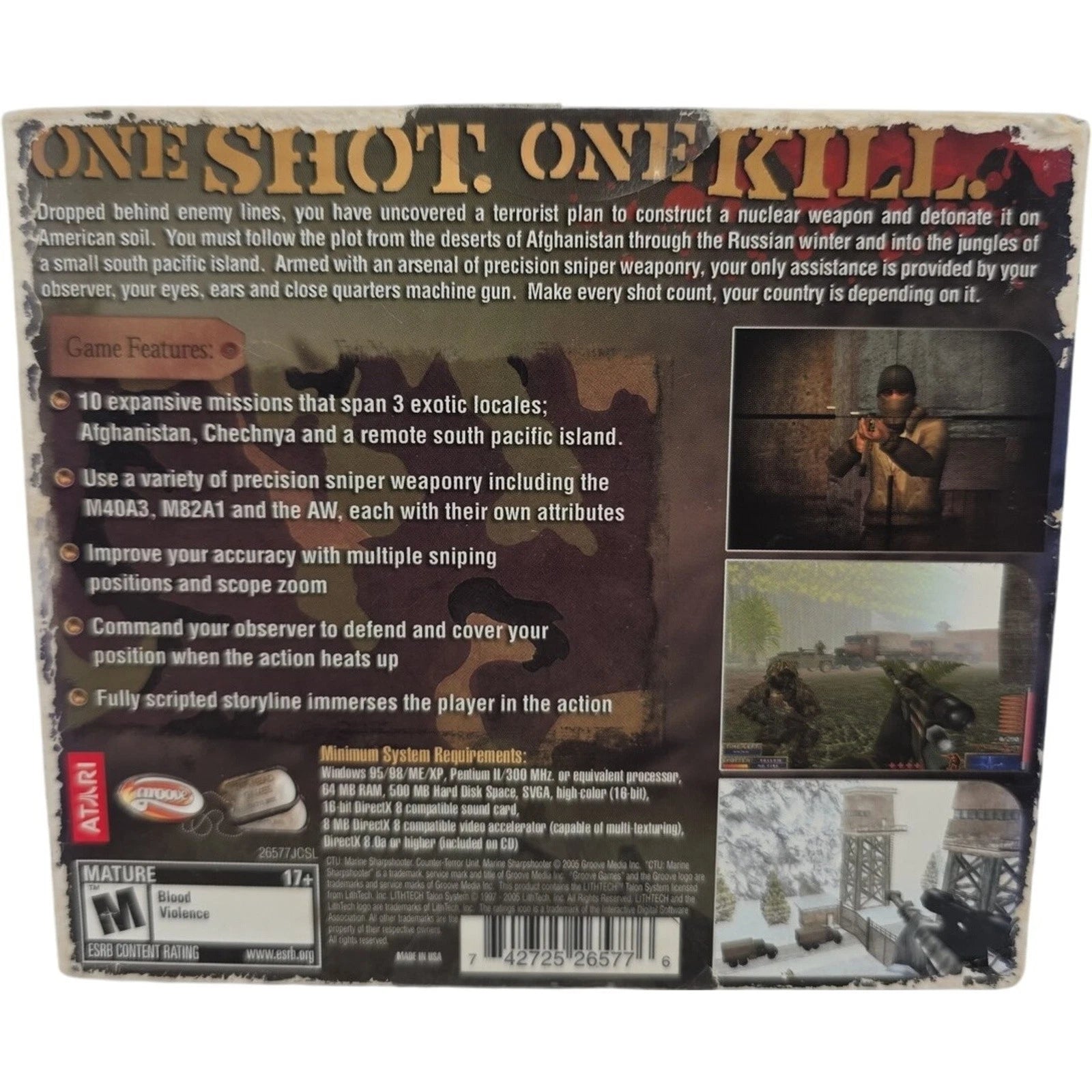 Marine Sharpshooter One Shot One Kill PC CD ROM Game Groove Games 2005