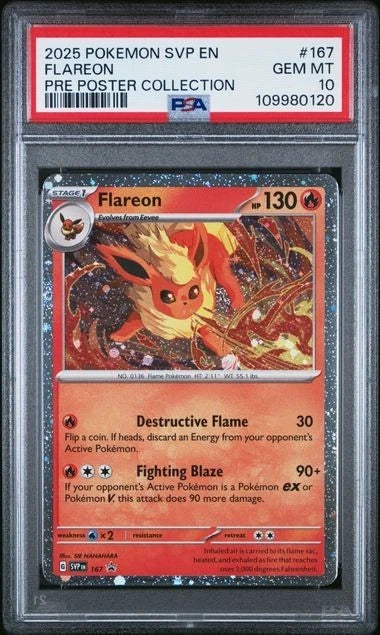 2025 POKEMON SVP EN-SV BSP PRE POSTER COLLECTION FLAREON #167 PSA 10