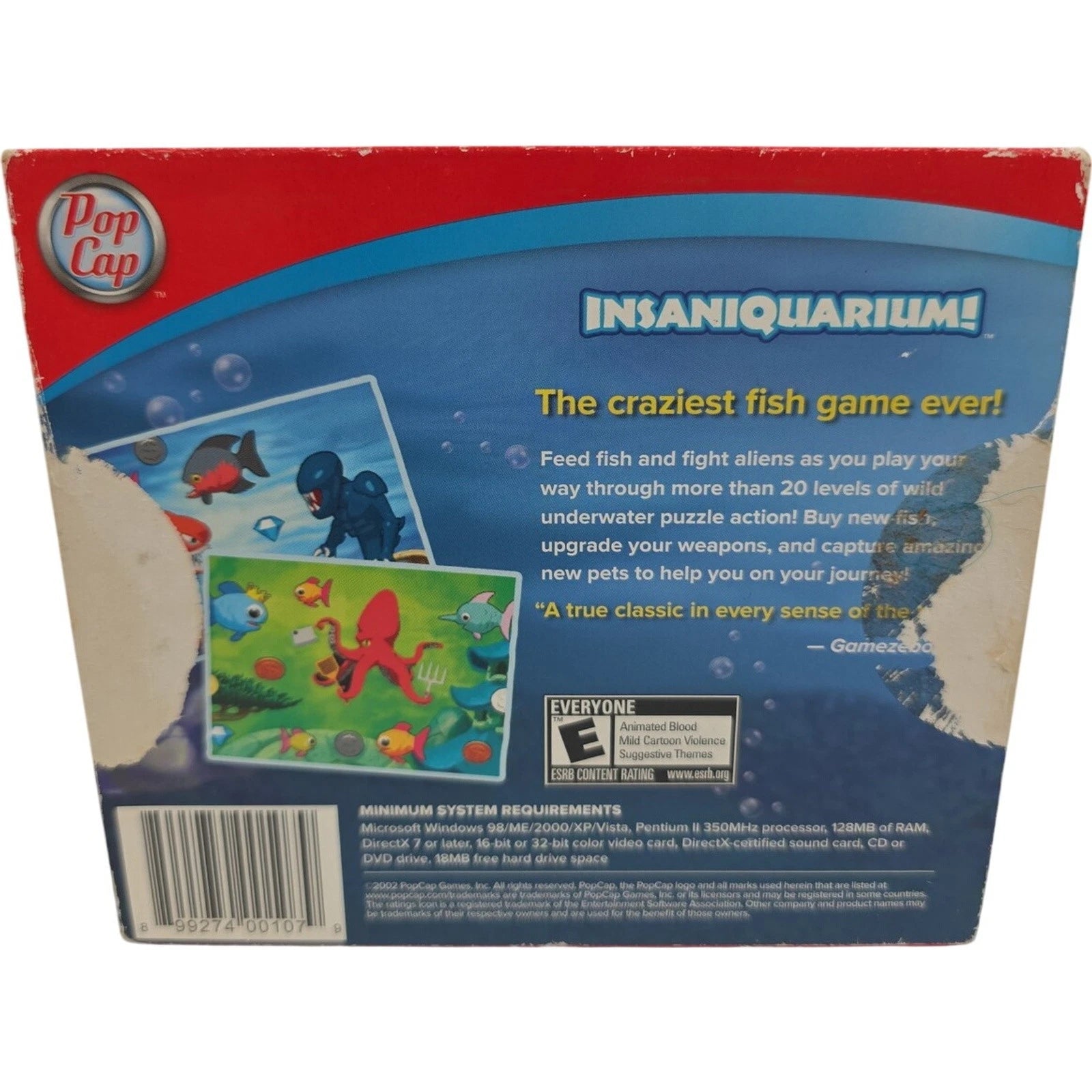 PopCap Insaniquarium PC CD ROM Fish Feeding Puzzle Game 2002