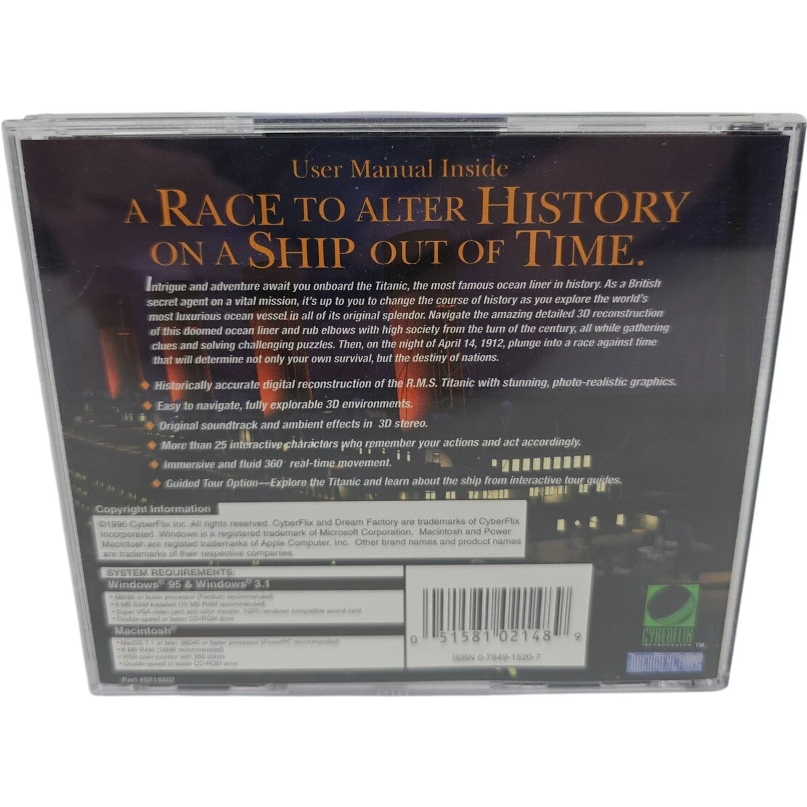 Titanic Adventure Out Of Time PC CD ROM Game Windows Mac 2 Disc Set Vintage 1996