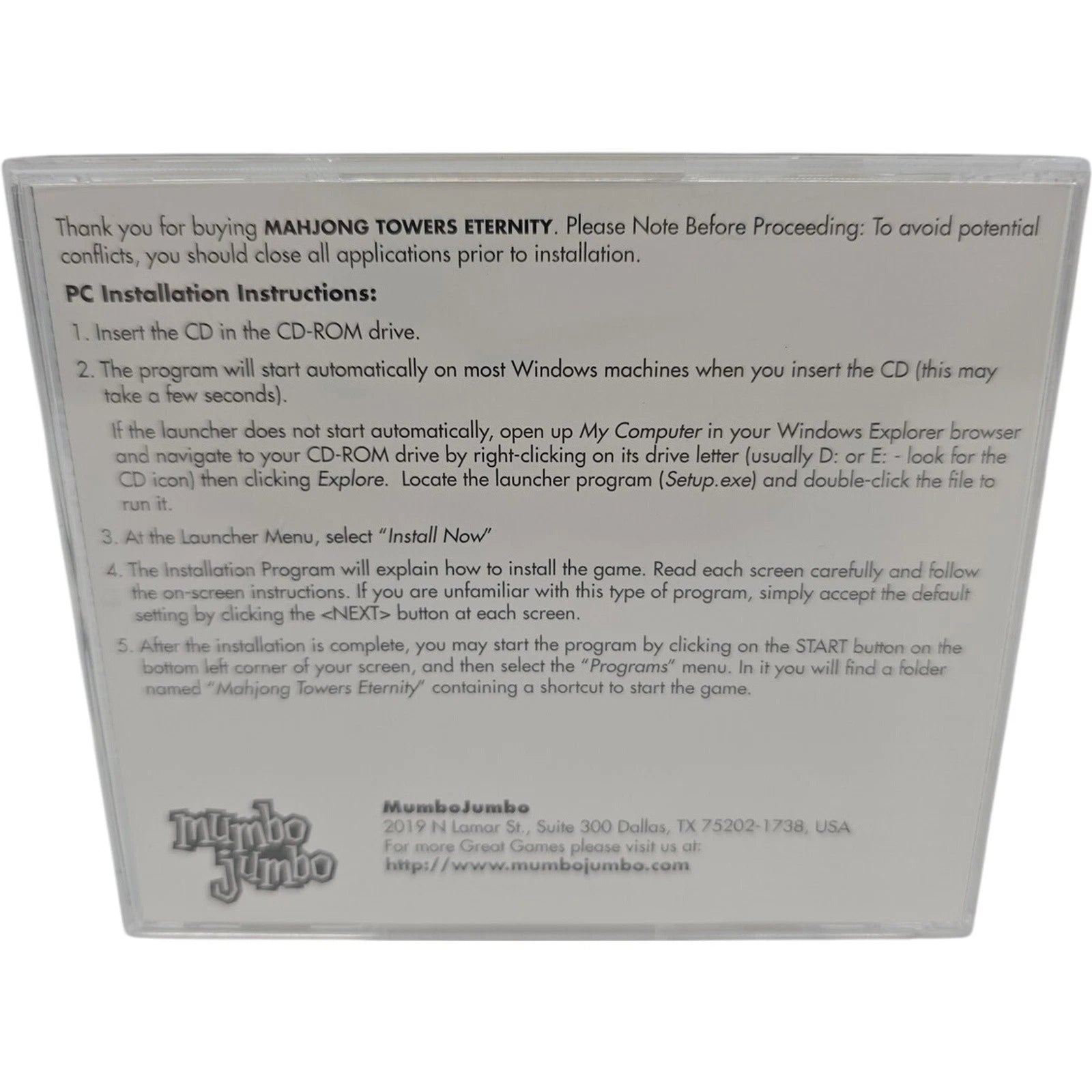 Mahjong Towers Eternity PC CD ROM Game 2006 Big Fish Games Mumbo Jumbo