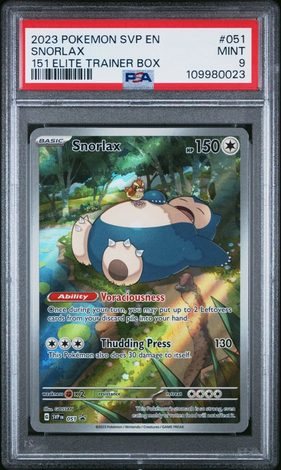 2023 POKEMON SVP EN-SV BLACK STAR PROMO 151 ELITE TRAINER BOX #051 SNORLAX PSA 9