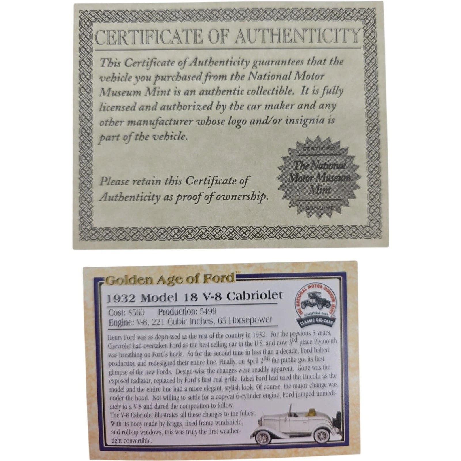 National Motor Museum Mint White 1932 Model 18 V8 Cabriolet Golden Age of Ford