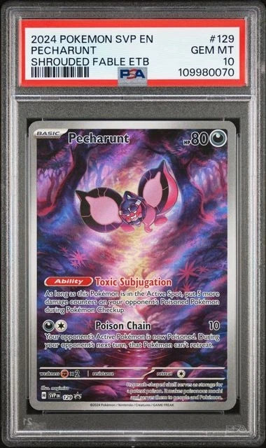 PSA 10 GEM 2024 Pokemon Pecharunt #129 Shrouded Fable ETB Promo