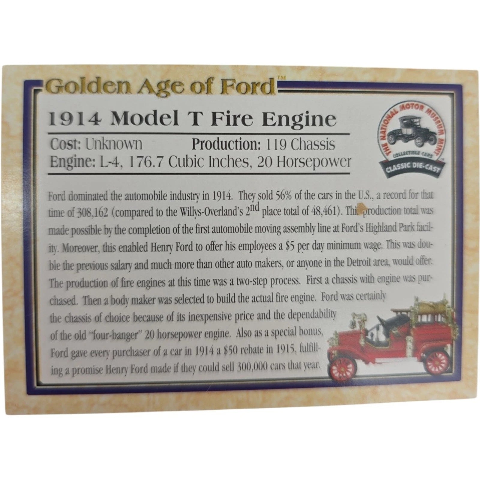 1914 Ford Model T Fire Engine National Motor Car Toy Fire Fighter Die Cast