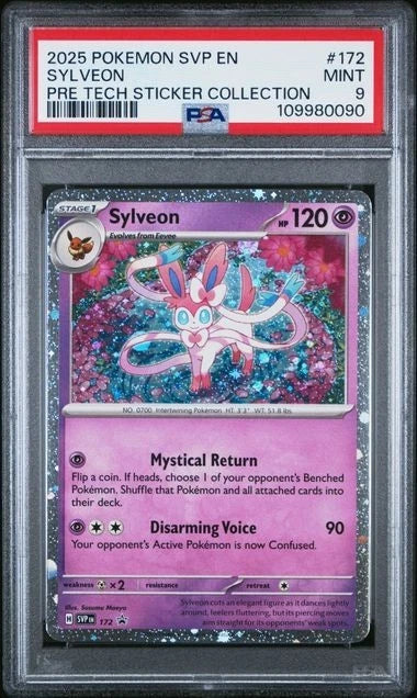 2025 POKEMON SVP BLACK STAR PROMO 172 SYLVEON PRE TECH STICKER COLLECTION PSA 9