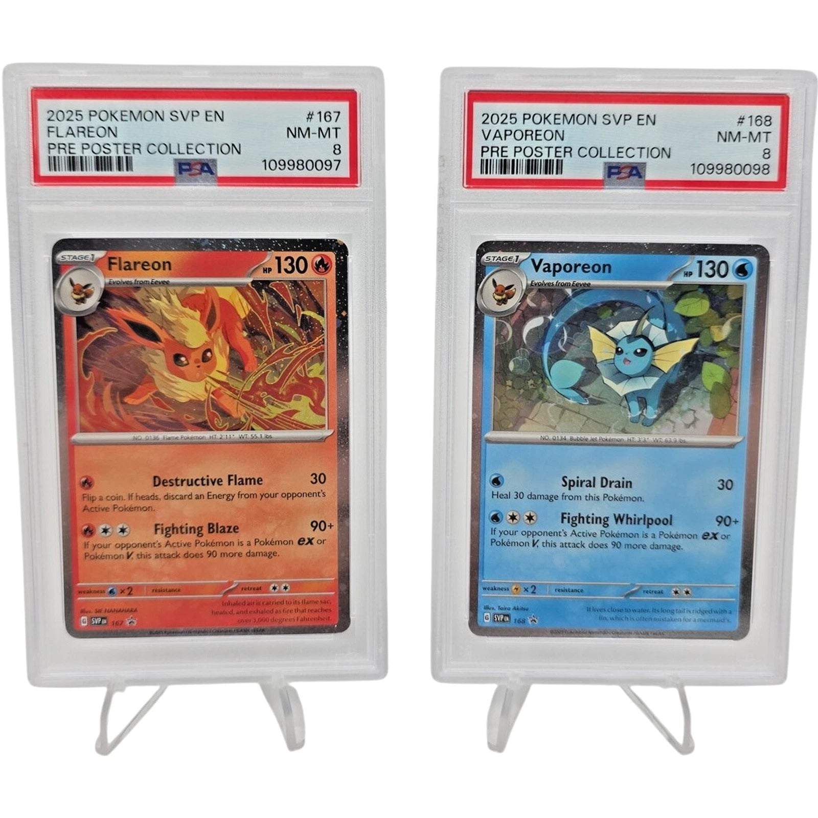 POKEMON FLAREON VAPOREON 2025 SVP PRE POSTER COLLECTION Sequential PSA 8