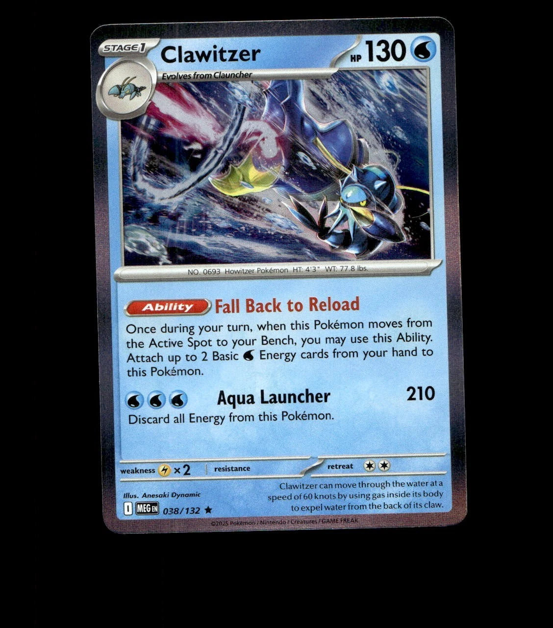 Clawitzer – 038/132 – Mega Evolution – Holo – Near Mint - Pokemon Card TCG