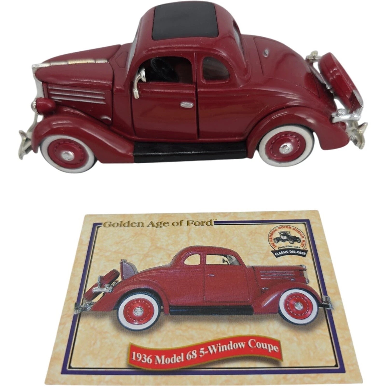 Golden Age of Ford 1936 Model 68 5-Window Coupe Dark Red Collectors Card