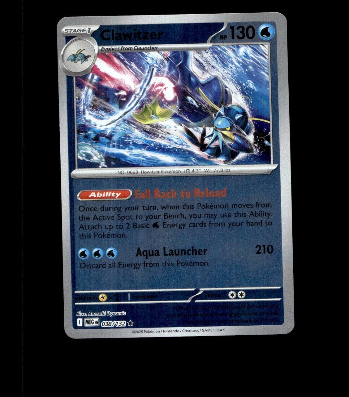 Clawitzer – 038/132 – Mega Evolution – Reverse Holo – Near Mint Pokemon Card TCG
