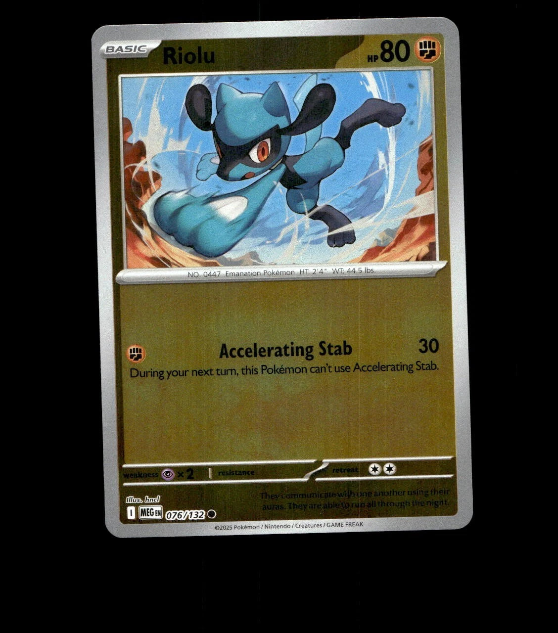 Riolu – 076/132 – Mega Evolution – Reverse Holo – Near Mint - Pokemon Card TCG